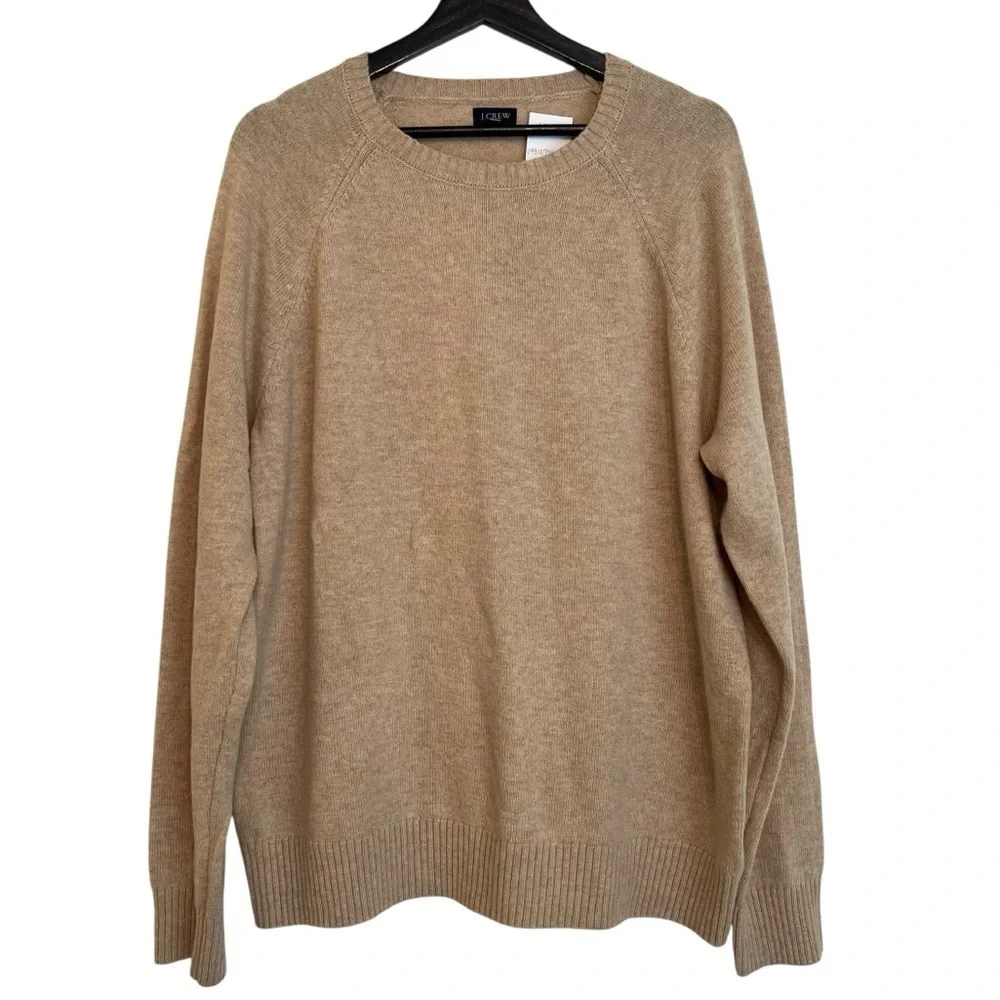 J. Crew Classic Crewneck Wool Blend Sweater Men’s XL Beige Tan Preppy Old Money